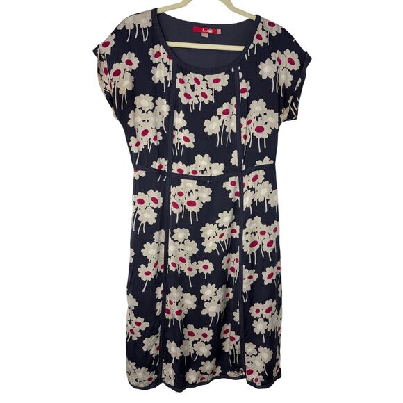 Boden Notting Hill Silk Dress Floral Print Navy Cream Magenta Size 8 Long Retro - Picture 1 of 9
